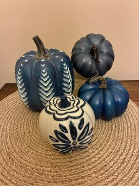 Blue and White Decorative Pumpkin Set of 4